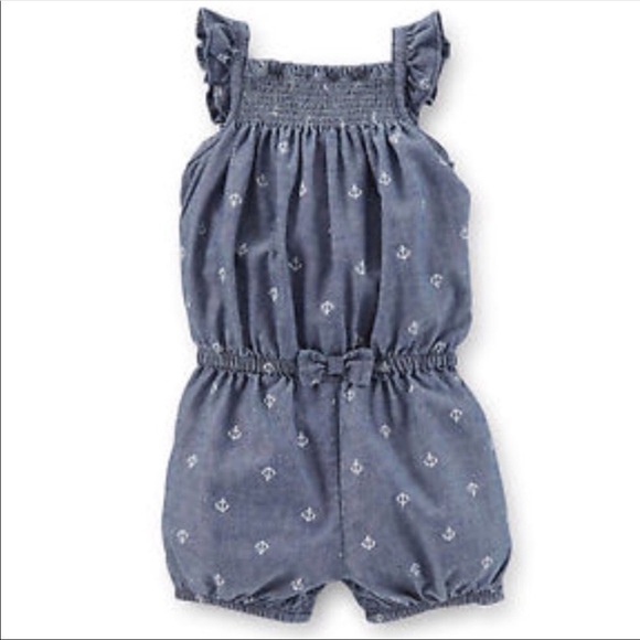 CARTER’S Chambray Nautical Short Romper 3 months New with tags - Picture 2 of 3